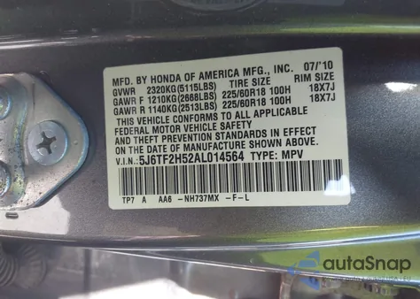 2010 Honda Accord Crosstour Ex-L из США, поврежденный, VIN 5J6TF2H52AL014564